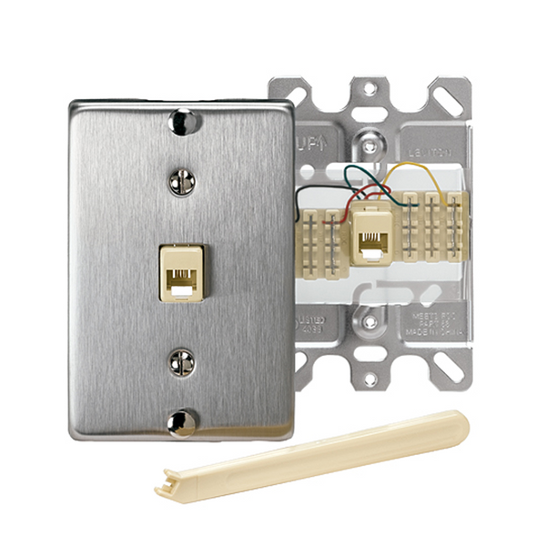 Leviton 40223-S Telephone Wall Jack, 6P4C, Quick Connect, Stainless Steel