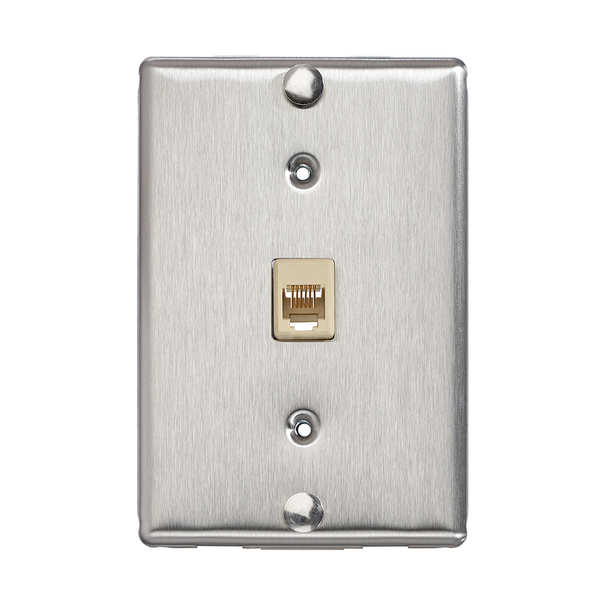 Leviton 40226-S Telephone Wall Jack, 6P6C, Screw Terminal, Stainless Steel