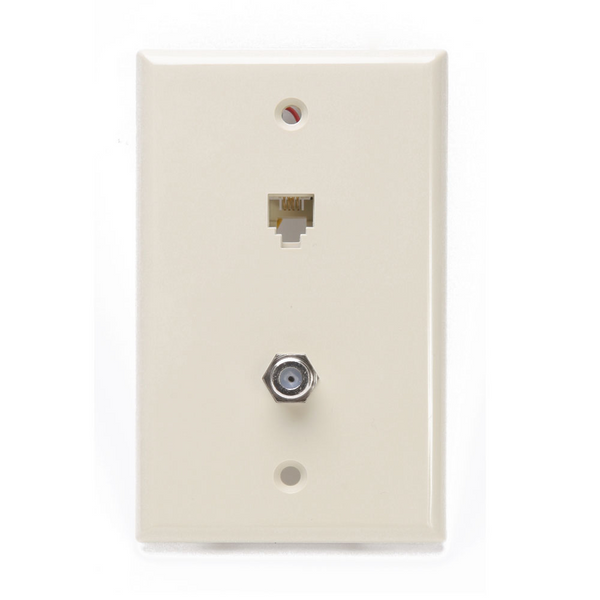 Leviton 40259-I Standard Telephone Wall Jack, 6P4C x F, Screw Terminals, Ivory