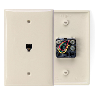 Leviton 40539-PMI Midsize Telephone Wall Jack, 6P4C, Ivory