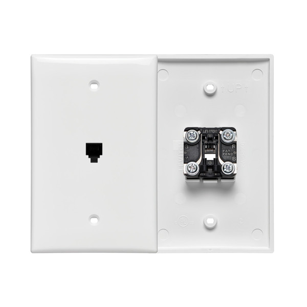 Leviton 40539-PMW Midsize Telephone Wall Jack, 6P4C, White