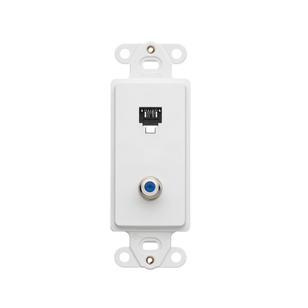 Leviton 40659-W Decora Insert, 6P4C + F Connector, Screw Terminals, White