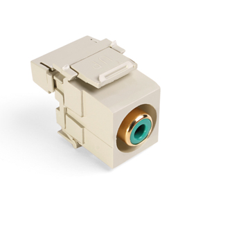 Leviton 40735-RVI RCA 110-Termination QuickPort Connector, Green Barrel, Ivory Housing