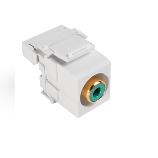 Leviton 40735-RVW RCA 110-Termination QuickPort Connector, Green Barrel, White Housing