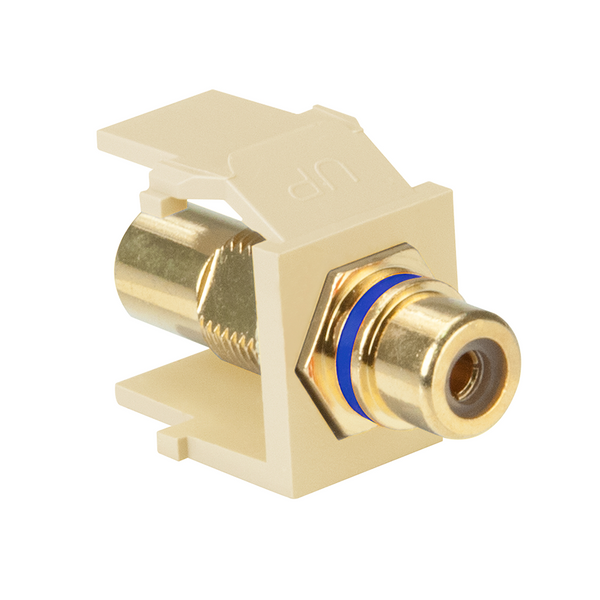 Leviton 40830-BIL RCA Feedthrough QuickPort Connector, Gold-Plated, Blue Stripe, Ivory Housing