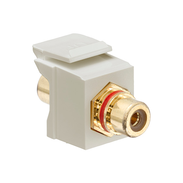 Leviton 40830-BIR RCA Feedthrough QuickPort Connector, Gold-Plated, Red Stripe, Ivory Housing