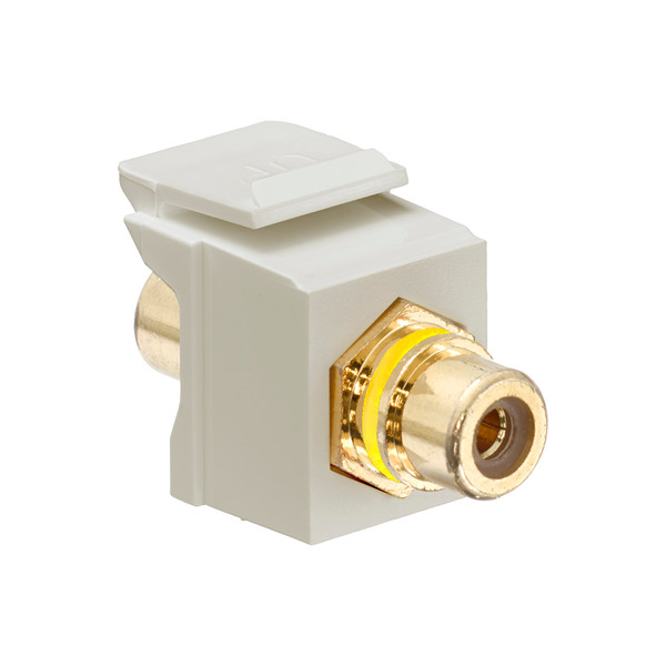 Leviton 40830-BIY RCA Feedthrough QuickPort Connector, Gold-Plated, Yellow Stripe, Ivory Housing