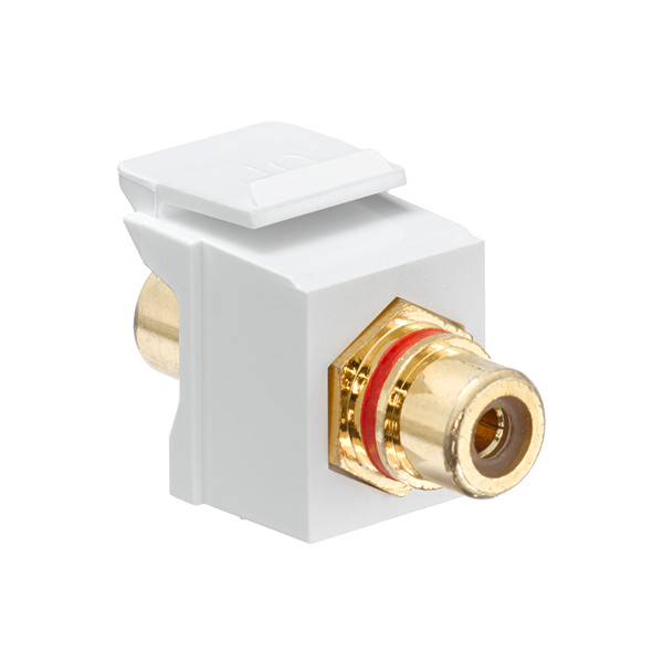 Leviton 40830-BWR RCA Feedthrough QuickPort Connector, Gold-Plated, Red Stripe, White Housing