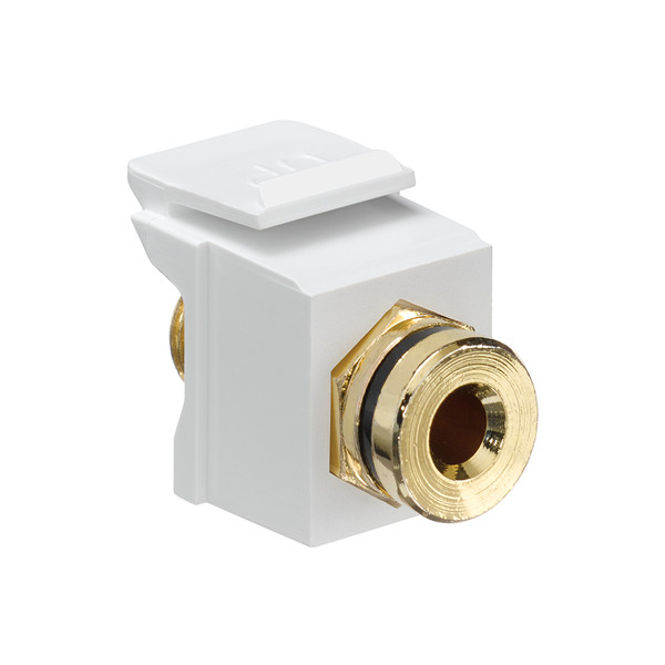 Leviton 40837-BWE Banana Jack QuickPort Coupler, Gold-Plated, Black Stripe, White Housing