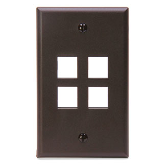 Leviton 41080-4BP Single-Gang QuickPort Wallplate, 4-Port, Brown