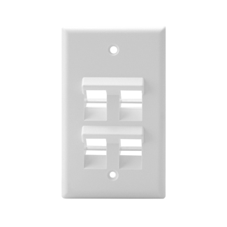 Leviton 41081-4WP Angled Single-Gang QuickPort Wallplate, 4-Port - White