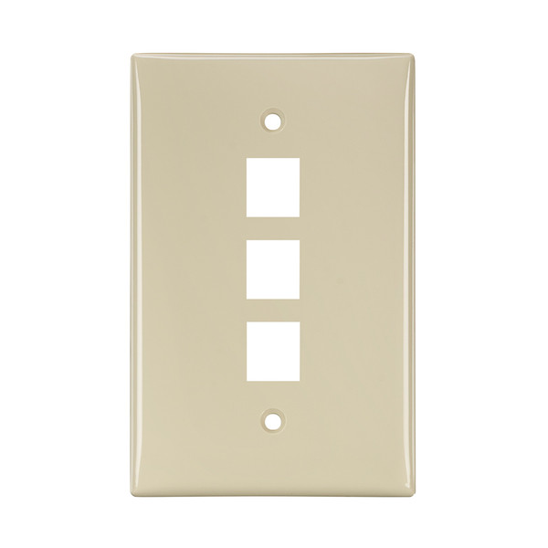 Leviton 41091-3IN Midsize Single-Gang QuickPort Wallplate, 3-Port, Ivory