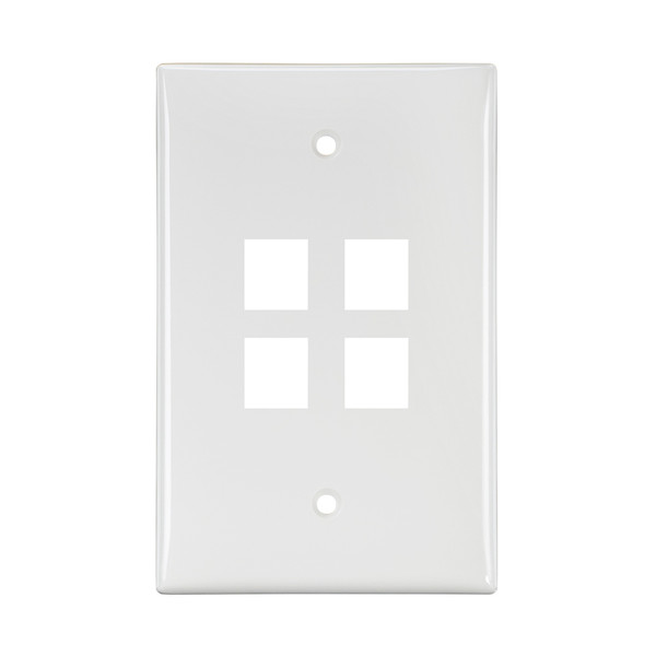 Leviton 41091-4WN Midsize Single-Gang QuickPort Wallplate, 4-Port, White