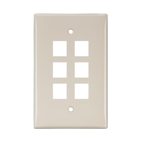 Leviton 41091-6TN Midsize Single-Gang QuickPort Wallplate, 6-Port, Light Almond