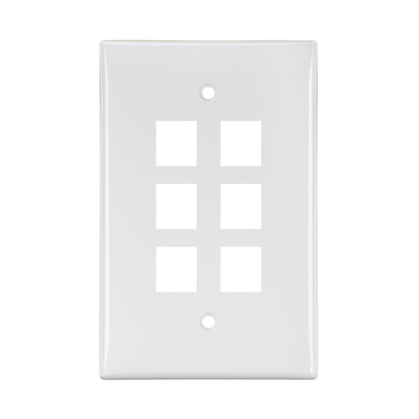 Leviton 41091-6WN Midsize Single-Gang QuickPort Wallplate, 6-Port, White