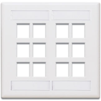 Leviton 42080-12W Dual-Gang QuickPort Wallplate with ID Windows, 12-Port, White
