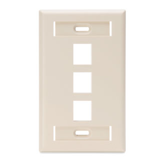 Leviton 42080-3TS QuickPort Wallplate with ID Windows, Single Gang, 3-Port, Light Almond