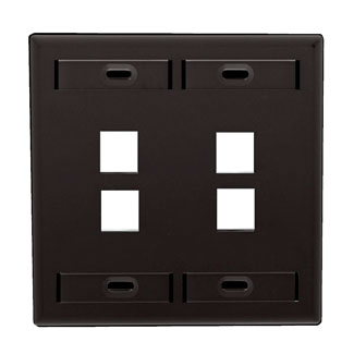 Leviton 42080-4EP Dual-Gang QuickPort Wallplate with ID Windows, 4-Port, Black
