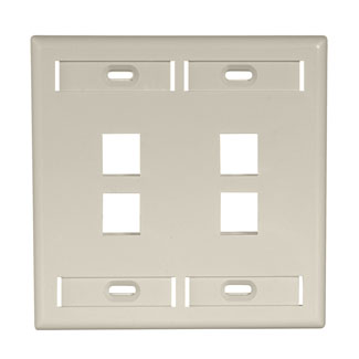 Leviton 42080-4IP Dual-Gang QuickPort Wallplate with ID Windows, 4-Port, Ivory