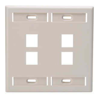 Leviton 42080-4TP Dual-Gang QuickPort Wallplate with ID Windows, 4-Port, Light Almond