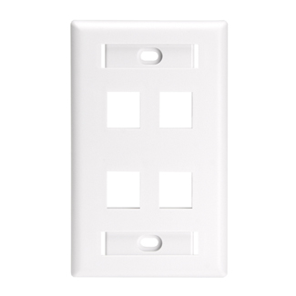 Leviton 42080-4WL QuickPort Wallplate for Large Connectors with ID Windows, Single Gang, 4-Port, White