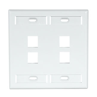 Leviton 42080-4WP Dual-Gang QuickPort Wallplate with ID Windows, 4-Port, White