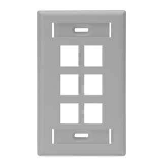 Leviton 42080-6GS Single-Gang QuickPort Wallplate with ID Windows, 6-Port, Grey