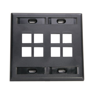 Leviton 42080-8EP Dual-Gang QuickPort Wallplate with ID Windows, 8-Port, Black