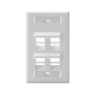Leviton 42081-4WS Angled Single-Gang QuickPort Wallplate with ID Windows, 4-Port, White