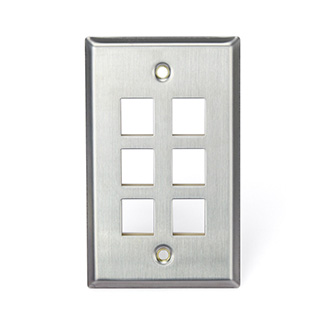 Leviton 43080-1S6 Stainless Steel QuickPort Wallplate, Single Gang, 6-Port