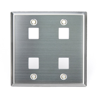 Leviton 43080-2S4 Stainless Steel QuickPort Wallplate, Dual Gang, 4-Port