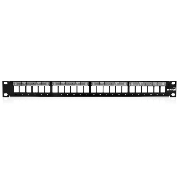 Leviton 49255-L24 QuickPort Patch Panel with Magnifying Lens Label Holder, 24-Port, 1RU