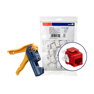 Leviton 5G110-JC5 150 eXtreme Cat 5e QuickPort Jacks, Bulk QuickPack, Crimson, Kitted with JackRapid Tool