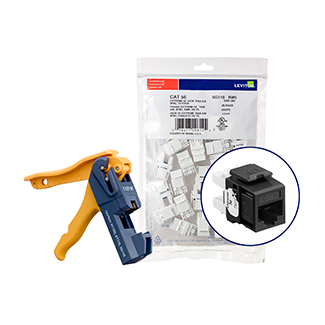 Leviton 5G110-JE5 150 eXtreme Cat 5e QuickPort Jacks, Bulk QuickPack, Black, Kitted with JackRapid Tool