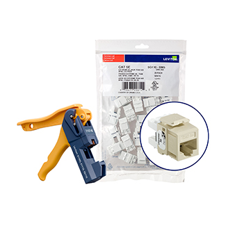 Leviton 5G110-JI5 150 eXtreme Cat 5e QuickPort Jacks, Bulk QuickPack, Ivory, Kitted with JackRapid Tool