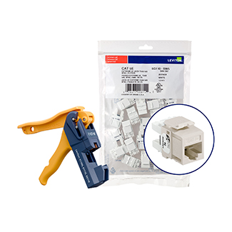 Leviton 5G110-JT5 150 eXtreme Cat 5e QuickPort Jacks, Bulk QuickPack, Light Almond, Kitted with JackRapid Tool