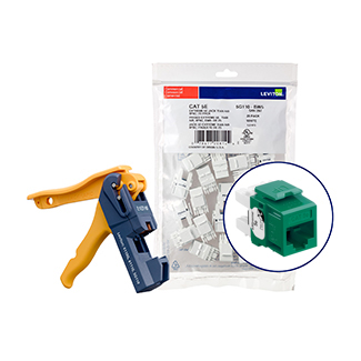 Leviton 5G110-JV5 150 eXtreme Cat 5e QuickPort Jacks, Bulk QuickPack, Green, Kitted with JackRapid Tool