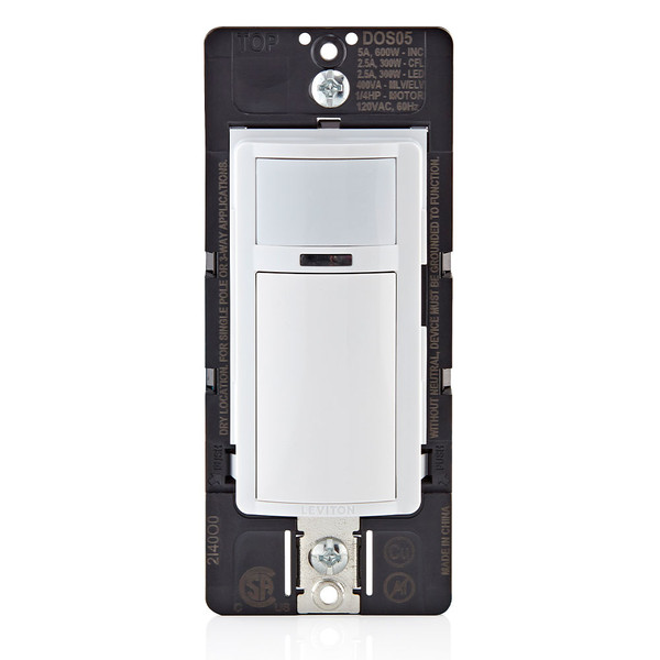 Leviton DOS05-1LZ Decora Occupancy Motion Sensor Light Switch, Auto-On, 5A, Single Pole or 3-Way