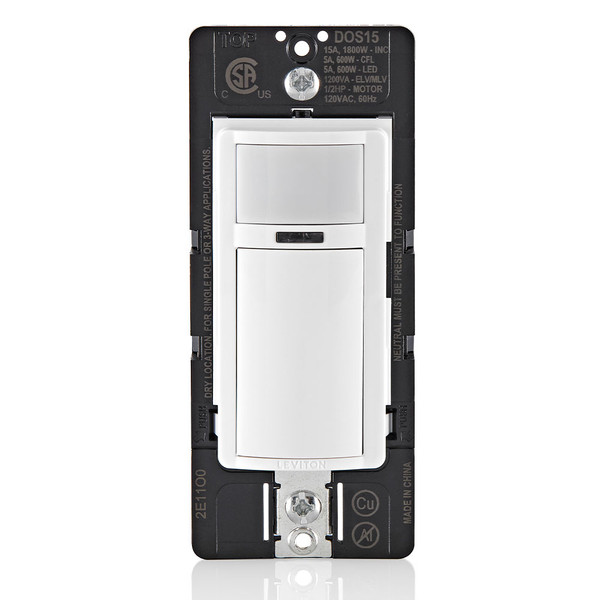 Leviton DOS15-1LZ Decora Occupancy Motion Sensor In-Wall Switch, Auto-On, 15A, Single Pole, Multi-Way or Multi-Sensor