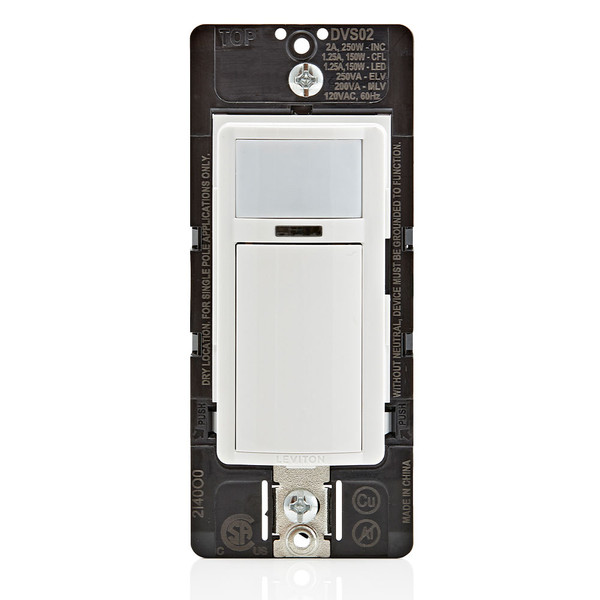 Leviton DVS02-1LW Decora Vacancy Motion Sensor Light Switch, Manual-On, 2A, Single Pole