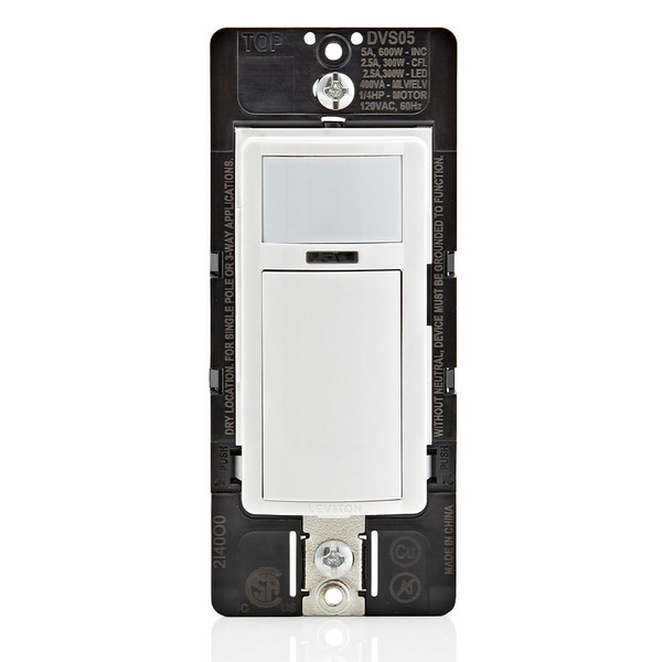 Leviton DVS05-1LZ Decora Vacancy Motion Sensor Light Switch, Manual On, 5A, Single Pole or 3-Way