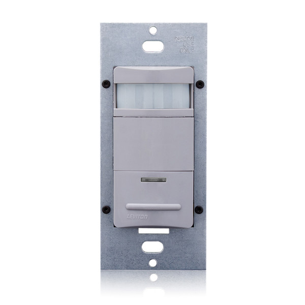 Leviton MDS15-IDG Occupancy Sensor, Lev-Lok, PIR, Wall Switch, 2100SF, 120-277V, Grey, Self-Adaptive, Decora