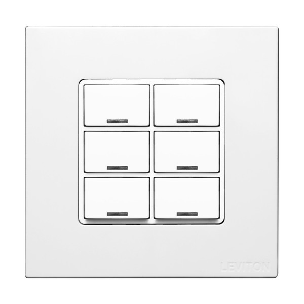 Leviton OBKBD-60W Omni-Bus DLV Switch, IEC BS, 6 Buttons, RJ45 Connectors for Omni-Bus, Color: White