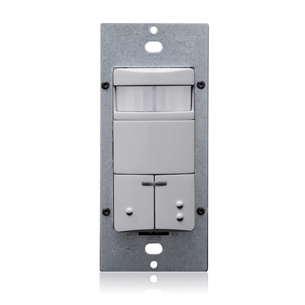 Leviton ODS0D-IDG Occupancy Sensor, Dual Relay, PIR, Wall Switch, 2100SF, 120-277V, Grey, Decora