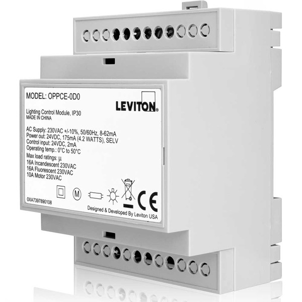Leviton OPPCE-D0 Occupancy Sensor Power Pack, High Performance, Daylight Harvesting, Bi-level Switching, CE Compliant, Occupancy Sensing Control, Manual Switching, DIN Rail Mount