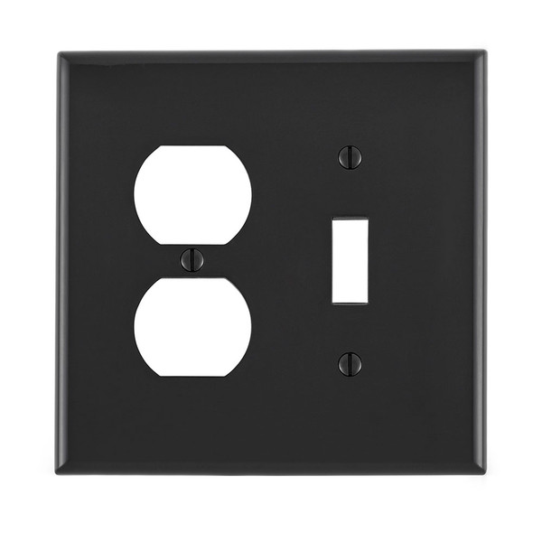 Leviton PJ18-E 2-Gang 1-Toggle 1-Duplex Device Combination Wallplate, Midway Size, Thermoplastic Nylon, Device Mount, - Black