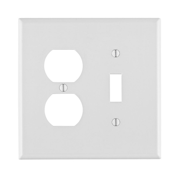 Leviton PJ18-W 2-Gang 1-Toggle 1-Duplex Device Combination Wallplate, Midway Size, Thermoplastic Nylon, Device Mount, - White