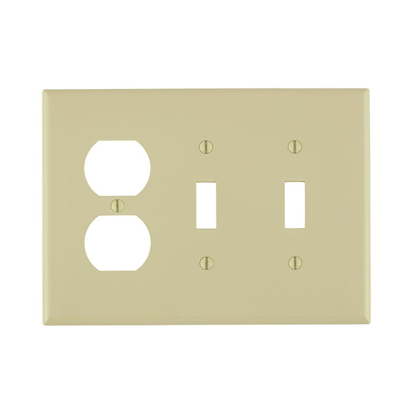 Leviton PJ21-I 3-Gang Wallplate, Midway Size. Combination Device; 2 Toggle/1 Duplex Outlet Opening - Ivory