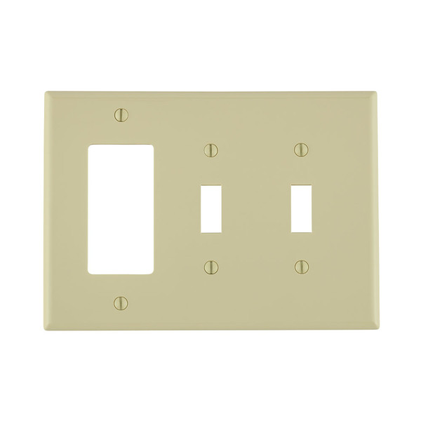 Leviton PJ226-I 3-Gang 2-Toggle 1-Decora/GFCI Device Combination Wallplate, Midway Size - Ivory