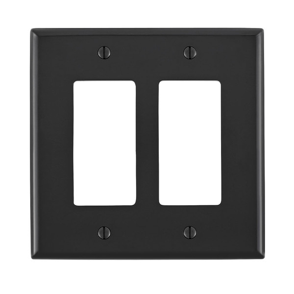 Leviton PJ262-E 2-Gang Decora/GFCI Device Decora Wallplate/Faceplate, Midway Size, Thermoplastic Nylon, Device Mount, - Black